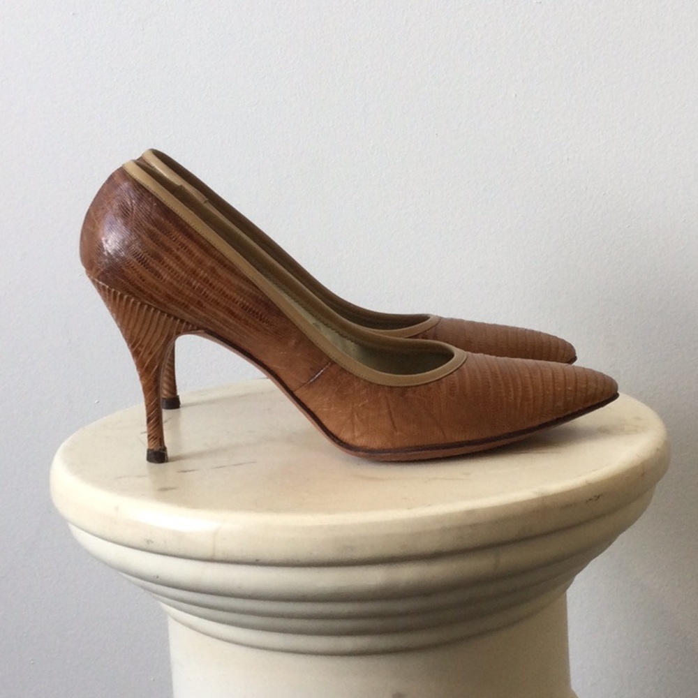 Vintage 60s PALIZZIO Lizard Kitten Heels